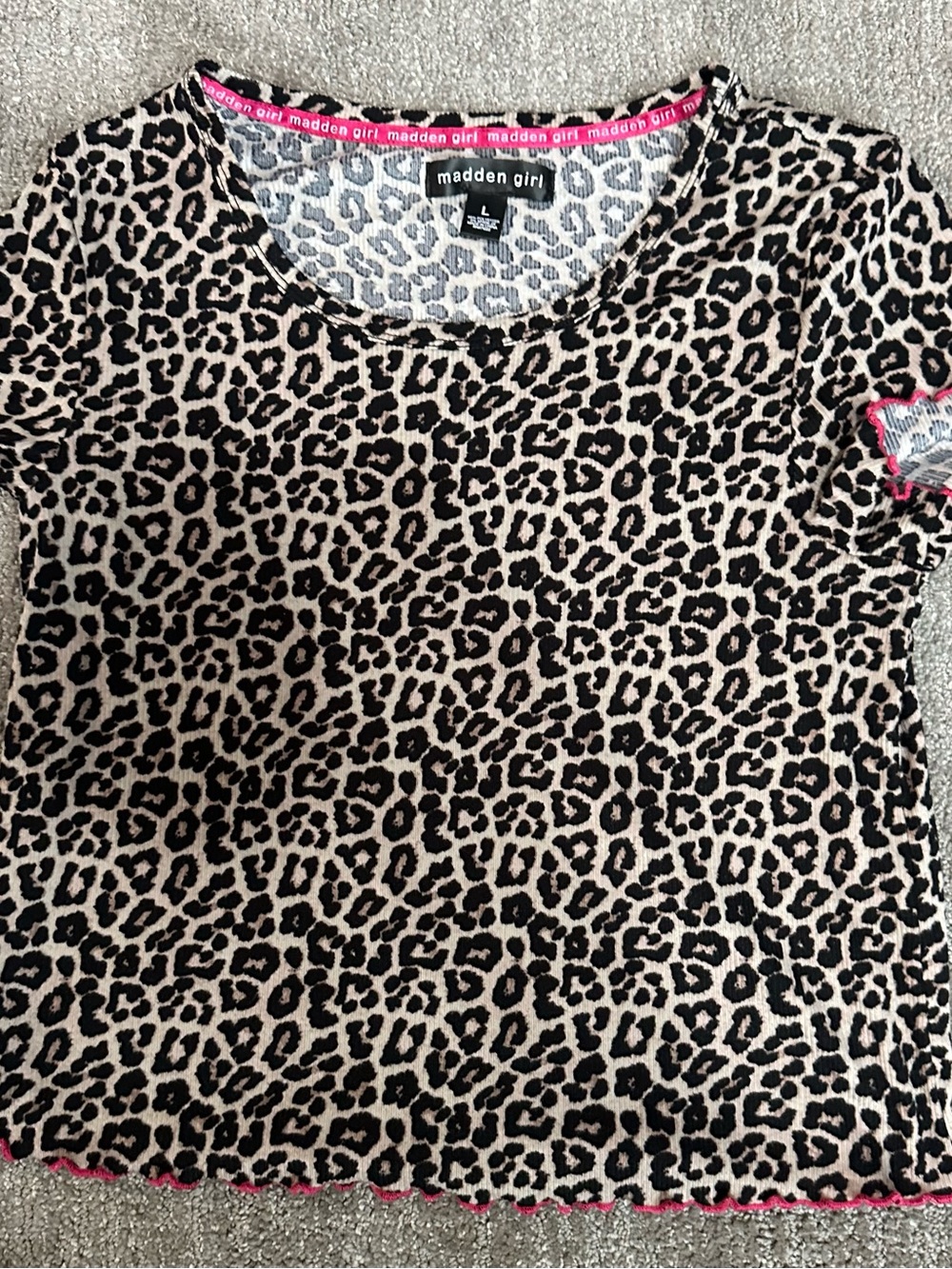 Madden Girl Pink-Trim Leopard Print Top